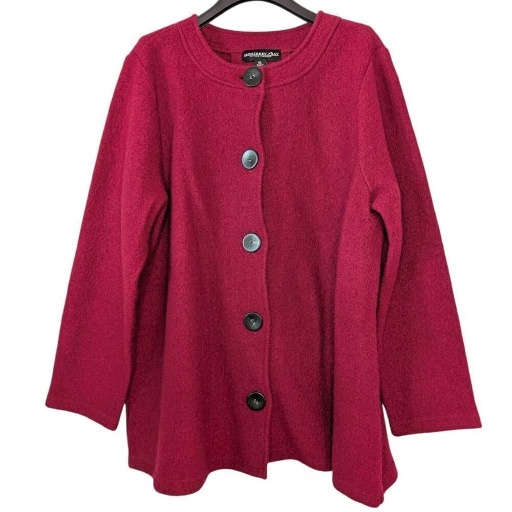 Monterey Bay Clothing Co Wool Jacket Women's Size XL Maroon Faux Leather Buttons